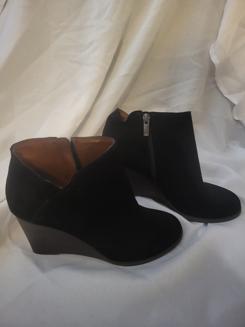 Black Suede Wedge Ankle Booties - Women's 8 Lucky Brand